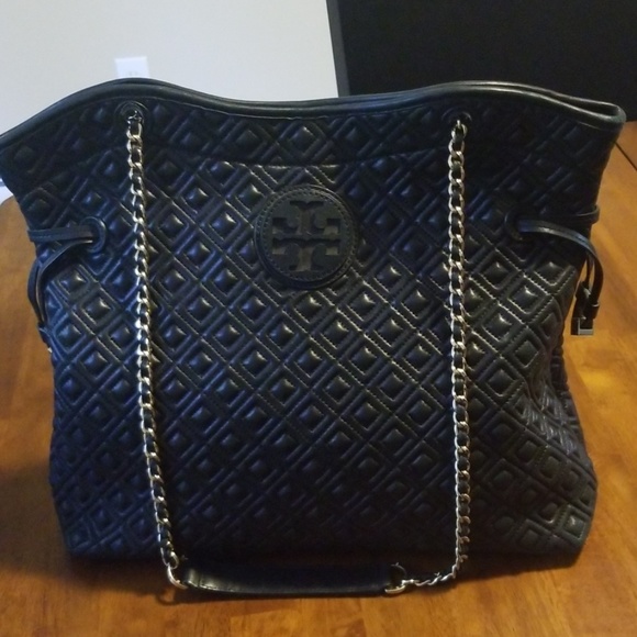 Tory Burch Handbags - Tory Burch Black Quilted Tote with Chain Straps